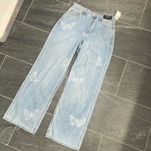 Butterfly, print, baggy jeans